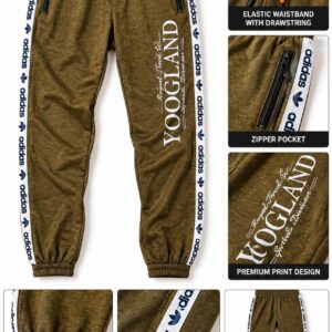 Men's Olive Green Melange Athletic Track Pants with Side Tape & Zipper Pockets