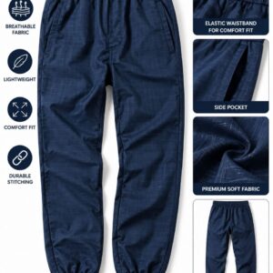 Men's Navy Blue Lightweight Grid Check Joggers | Breathable Track Pants