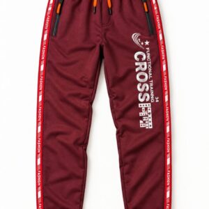 Men's Maroon Athletic Track Pants with Side Stripe & Zipper Pockets | Functional Training Joggers